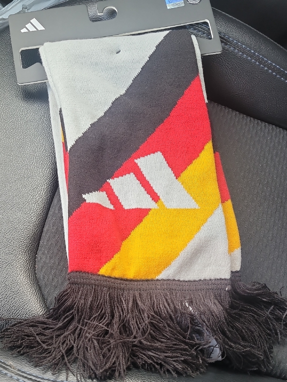 Adidas DFB Black, Red & Yellow Diagonal Stripe Knit Scarf with Fringe